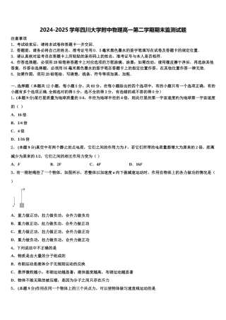 2024-2025学年四川大学附中物理高一第二学期期末监测试题含解析