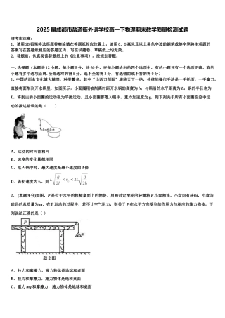 2025届成都市盐道街外语学校高一下物理期末教学质量检测试题含解析