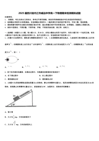 2025届四川省内江市威远中学高一下物理期末检测模拟试题含解析