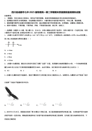 四川省成都市七中2025届物理高一第二学期期末质量跟踪监视模拟试题含解析