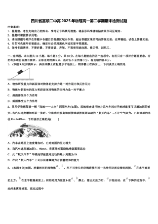 四川省富顺二中高2025年物理高一第二学期期末检测试题含解析