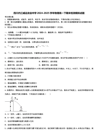 四川内江威远龙会中学2024-2025学年物理高一下期末检测模拟试题含解析