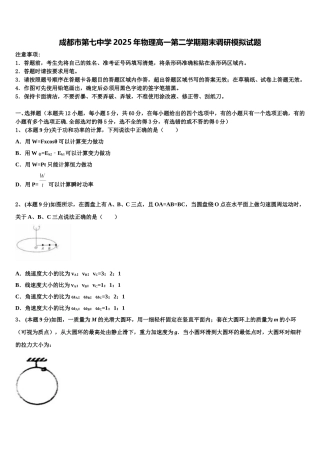 成都市第七中学2025年物理高一第二学期期末调研模拟试题含解析