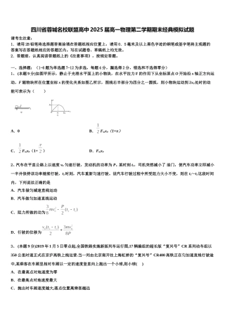 四川省蓉城名校联盟高中2025届高一物理第二学期期末经典模拟试题含解析
