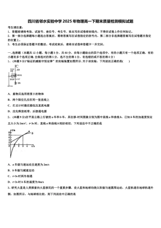 四川省邻水实验中学2025年物理高一下期末质量检测模拟试题含解析