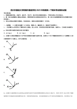 四川外国语大学附属外国语学校2025年物理高一下期末考试模拟试题含解析