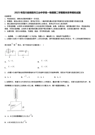 2025年四川省绵阳市三台中学高一物理第二学期期末统考模拟试题含解析