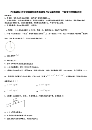 四川省眉山市东坡区多悦高级中学校2025年物理高一下期末统考模拟试题含解析