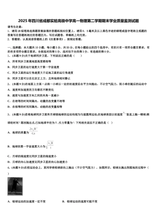 2025年四川省成都实验高级中学高一物理第二学期期末学业质量监测试题含解析
