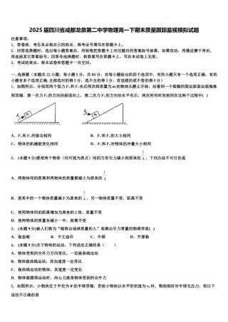 2025届四川省成都龙泉第二中学物理高一下期末质量跟踪监视模拟试题含解析