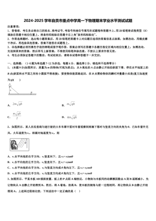 2024-2025学年自贡市重点中学高一下物理期末学业水平测试试题含解析