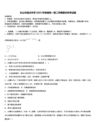 乐山市重点中学2025年物理高一第二学期期末统考试题含解析