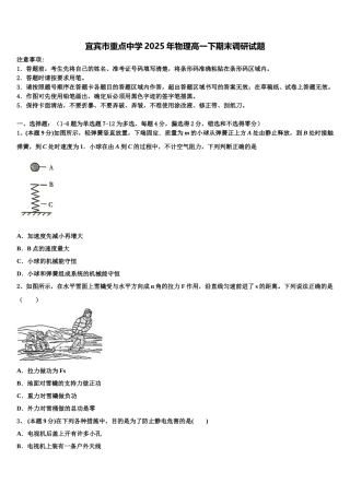 宜宾市重点中学2025年物理高一下期末调研试题含解析