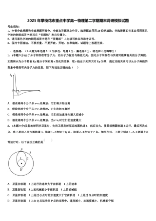 2025年攀枝花市重点中学高一物理第二学期期末调研模拟试题含解析