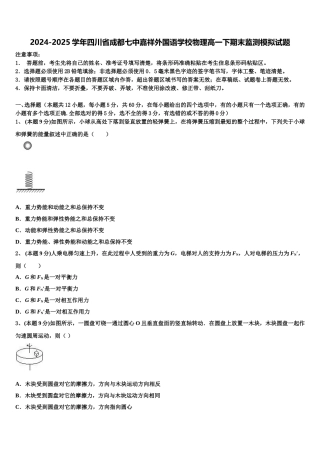 2024-2025学年四川省成都七中嘉祥外国语学校物理高一下期末监测模拟试题含解析