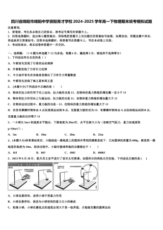 四川省绵阳市绵阳中学资阳育才学校2024-2025学年高一下物理期末统考模拟试题含解析