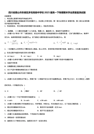 四川省眉山市东坡区多悦高级中学校2025届高一下物理期末学业质量监测试题含解析