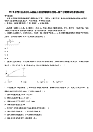 2025年四川省成都七中嘉祥外国语学校高物理高一第二学期期末联考模拟试题含解析