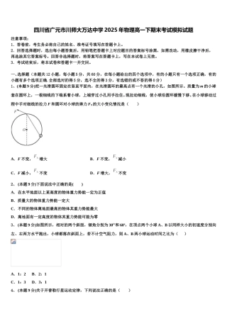 四川省广元市川师大万达中学2025年物理高一下期末考试模拟试题含解析