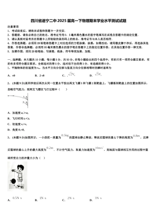 四川省遂宁二中2025届高一下物理期末学业水平测试试题含解析