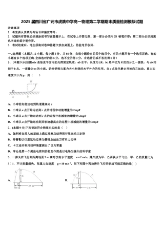 2025届四川省广元市虎跳中学高一物理第二学期期末质量检测模拟试题含解析