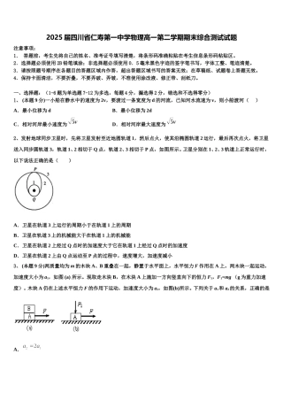 2025届四川省仁寿第一中学物理高一第二学期期末综合测试试题含解析