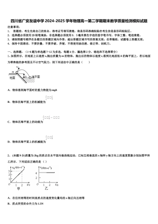 四川省广安友谊中学2024-2025学年物理高一第二学期期末教学质量检测模拟试题含解析