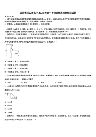 四川省乐山市高中2025年高一下物理期末检测模拟试题含解析