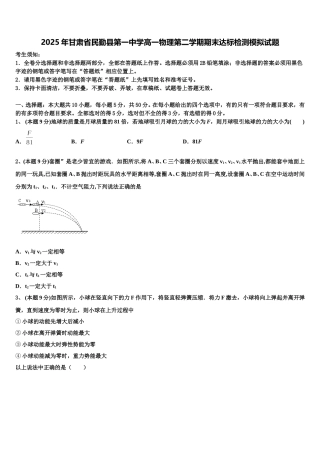 2025年甘肃省民勤县第一中学高一物理第二学期期末达标检测模拟试题含解析