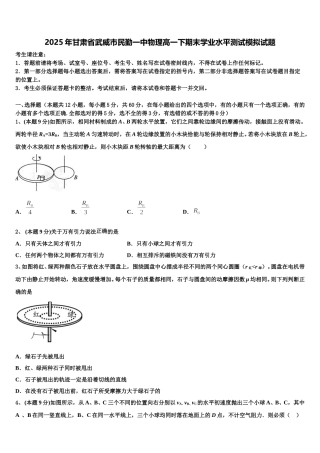 2025年甘肃省武威市民勤一中物理高一下期末学业水平测试模拟试题含解析