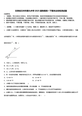 甘肃省兰州市第九中学2025届物理高一下期末达标检测试题含解析