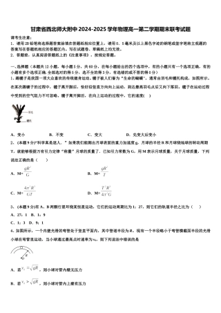 甘肃省西北师大附中2024-2025学年物理高一第二学期期末联考试题含解析
