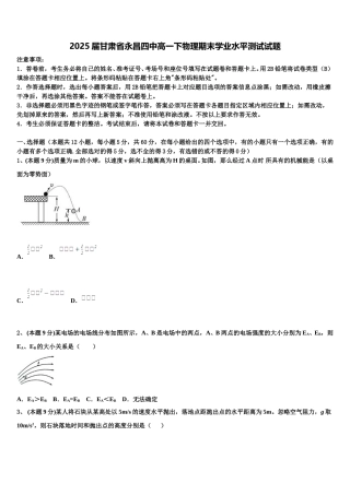 2025届甘肃省永昌四中高一下物理期末学业水平测试试题含解析