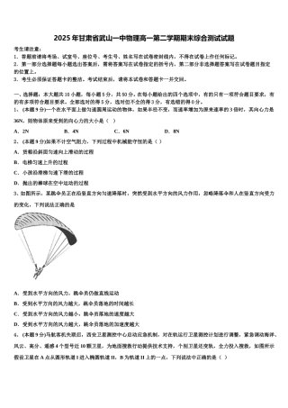 2025年甘肃省武山一中物理高一第二学期期末综合测试试题含解析