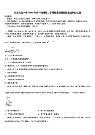 甘肃兰化一中2025年高一物理第二学期期末质量跟踪监视模拟试题含解析