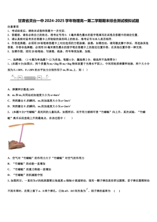 甘肃省灵台一中2024-2025学年物理高一第二学期期末综合测试模拟试题含解析
