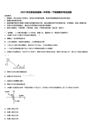 2025年甘肃省武威第一中学高一下物理期末考试试题含解析