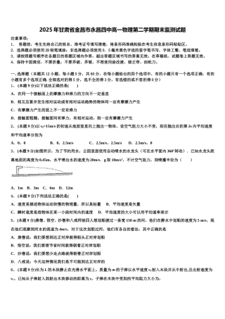 2025年甘肃省金昌市永昌四中高一物理第二学期期末监测试题含解析