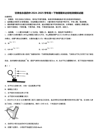 甘肃省永昌四中2024-2025学年高一下物理期末达标检测模拟试题含解析
