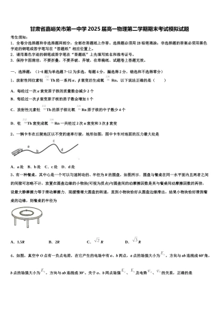 甘肃省嘉峪关市第一中学2025届高一物理第二学期期末考试模拟试题含解析