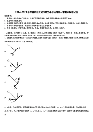 2024-2025学年甘肃省武威市第五中学物理高一下期末联考试题含解析