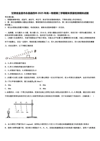 甘肃省金昌市永昌县四中2025年高一物理第二学期期末质量检测模拟试题含解析