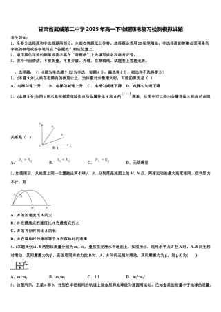 甘肃省武威第二中学2025年高一下物理期末复习检测模拟试题含解析