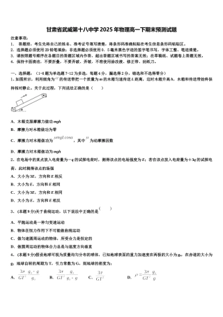 甘肃省武威第十八中学2025年物理高一下期末预测试题含解析