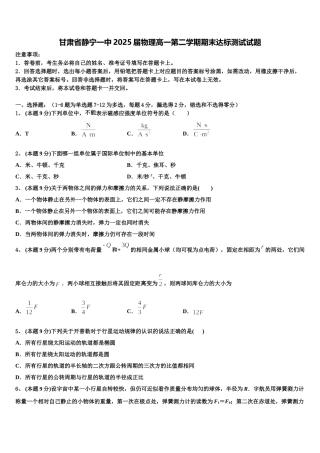 甘肃省静宁一中2025届物理高一第二学期期末达标测试试题含解析