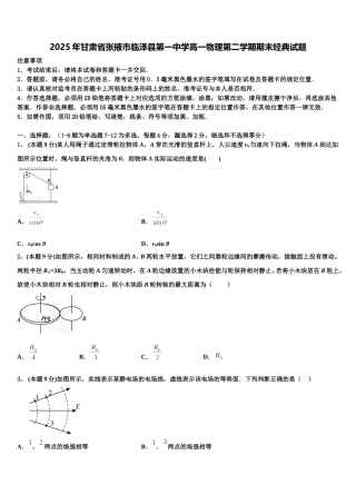 2025年甘肃省张掖市临泽县第一中学高一物理第二学期期末经典试题含解析