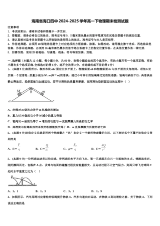 海南省海口四中2024-2025学年高一下物理期末检测试题含解析