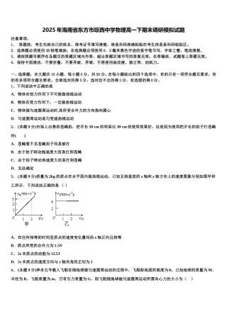 2025年海南省东方市琼西中学物理高一下期末调研模拟试题含解析