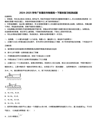 2024-2025学年广东肇庆市物理高一下期末复习检测试题含解析