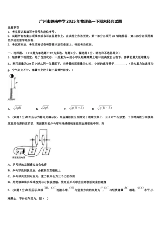 广州市岭南中学2025年物理高一下期末经典试题含解析